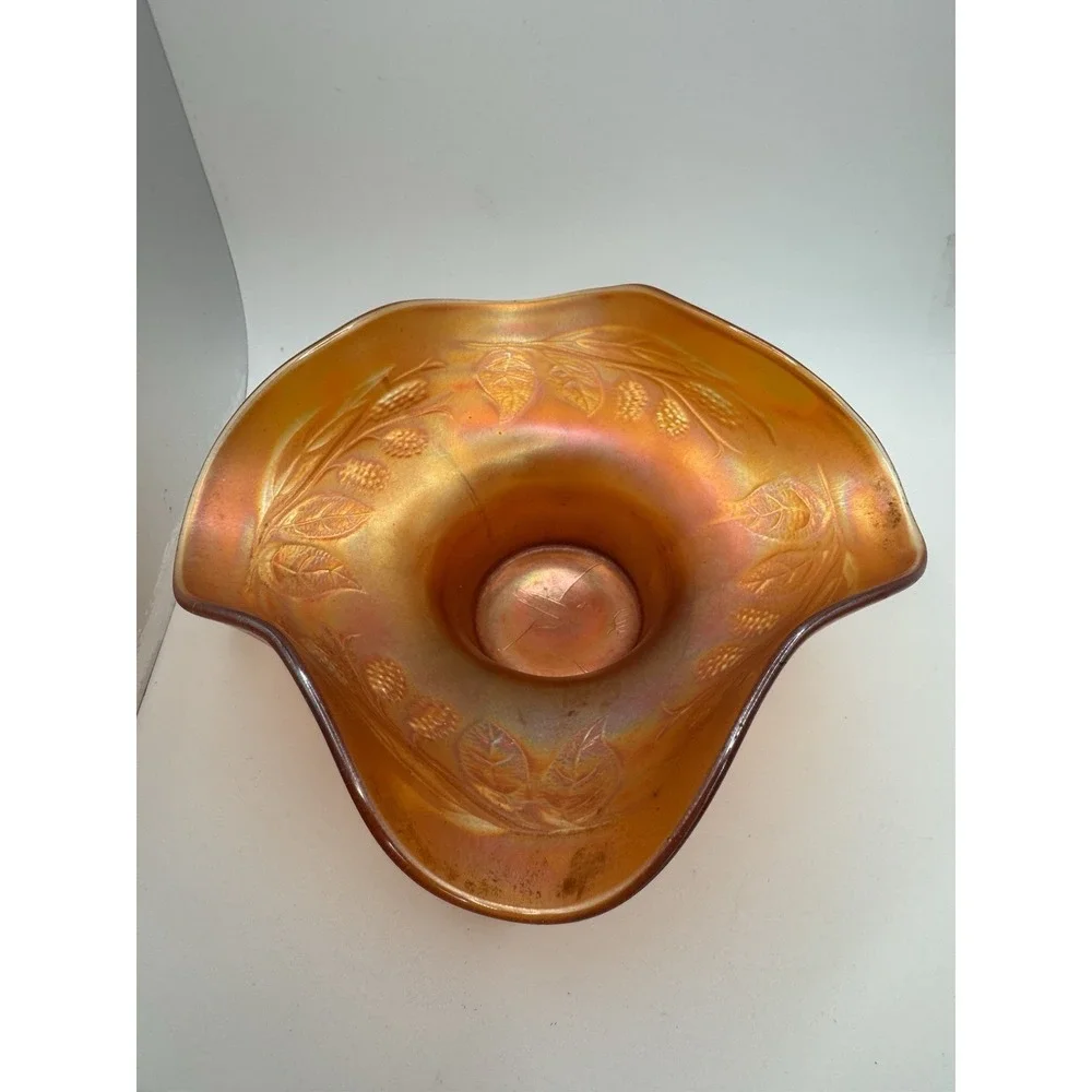 Vintage Orange Carnival Glass Hat Vase - BlackBerry Spray Pattern - Fenton